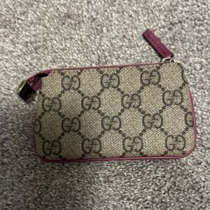 Gucci Beige and Burgundy GG Key Pouch